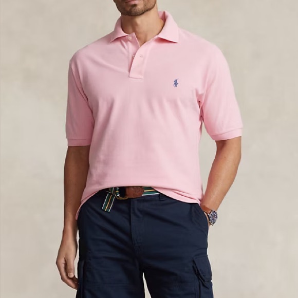 Polo Ralph Lauren‎ Mens Pink Polo Shirt Large Short Sleeves Blue Pony Logo - Picture 1 of 10